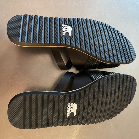 Sorel Ella Black Leather Slide Sandals Size 9 - Picture 6 of 9